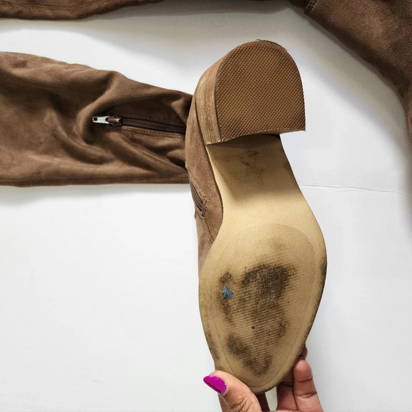 Steve Madden Women Brown Over The Knee Fabric Stretch Side Zipper w/ Tie, sz 7.5 - Picture 6 of 16